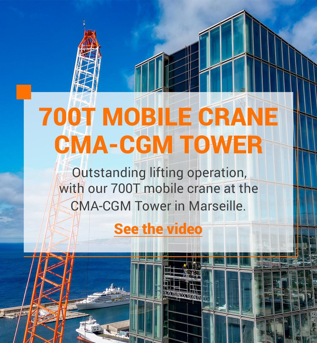 700T Mobile Crane CMA-CGM Tower - see the video